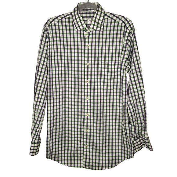 Peter Millar Mens Medium Green & Purple Check Cotton Button-Down Shirt - Picture 1 of 8
